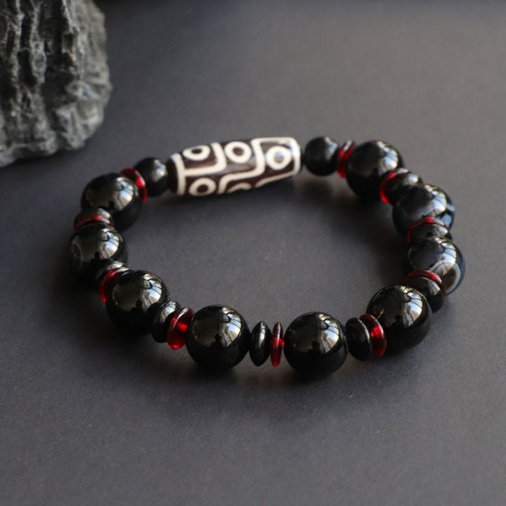 BWOOOH Black Onyx Nine-Eye Dzi Bead Wealth Protection Bracelet