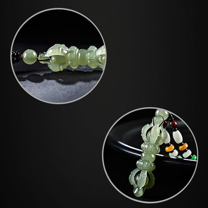 BWOOOH Tibetan Natural Hetian Cyan Jade White Jade Dorje Vajra Engraved Success Necklace Pendant