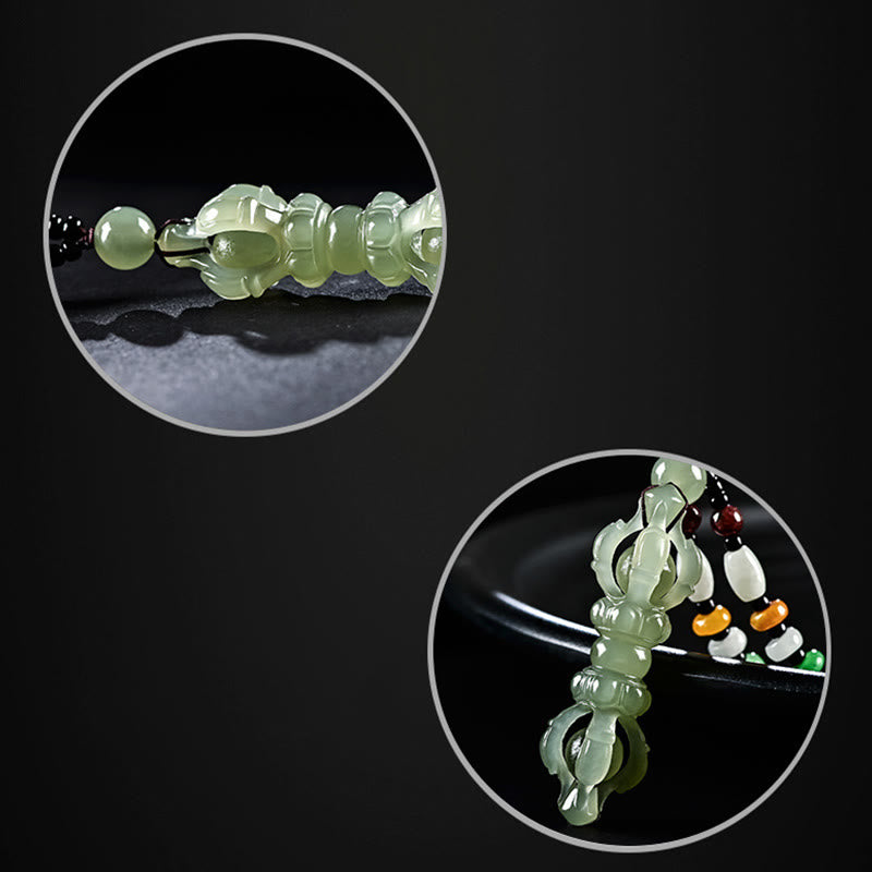 BWOOOH Tibetan Natural Hetian Cyan Jade White Jade Dorje Vajra Engraved Success Necklace Pendant