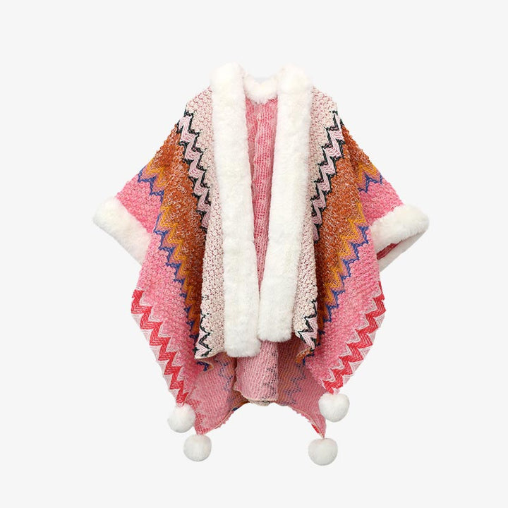 BWOOOH Tibetan Multicolored Wavy Lines Knitted Striped Sh