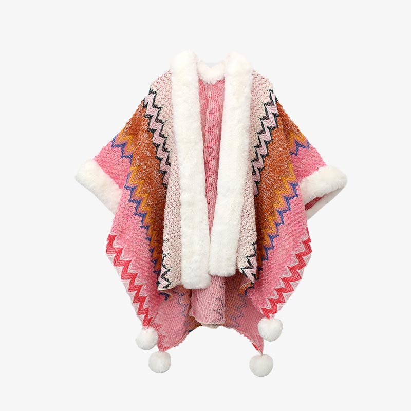 BWOOOH Tibetan Multicolored Wavy Lines Knitted Striped Sh