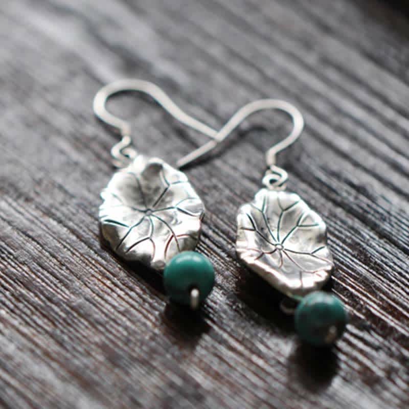 BWOOOH 925 Sterling Silver Turquoise Lotus Leaf Protection Drop Dangle Earrings
