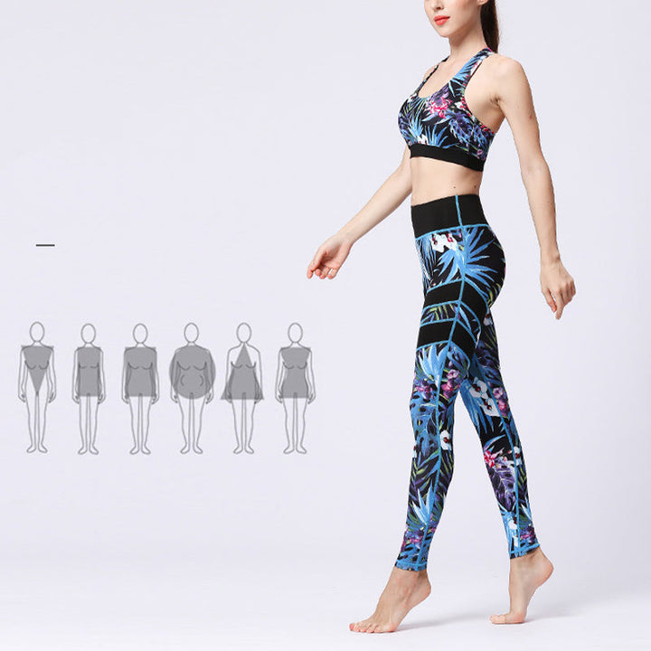BWOOOH lotus print yoga leggings - 2Pcs Sunflower Flowers Leaves Print Top 