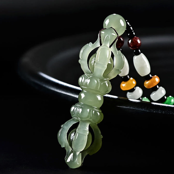BWOOOH Tibetan Natural Hetian Cyan Jade White Jade Dorje Vajra Engraved Success Necklace Pendant