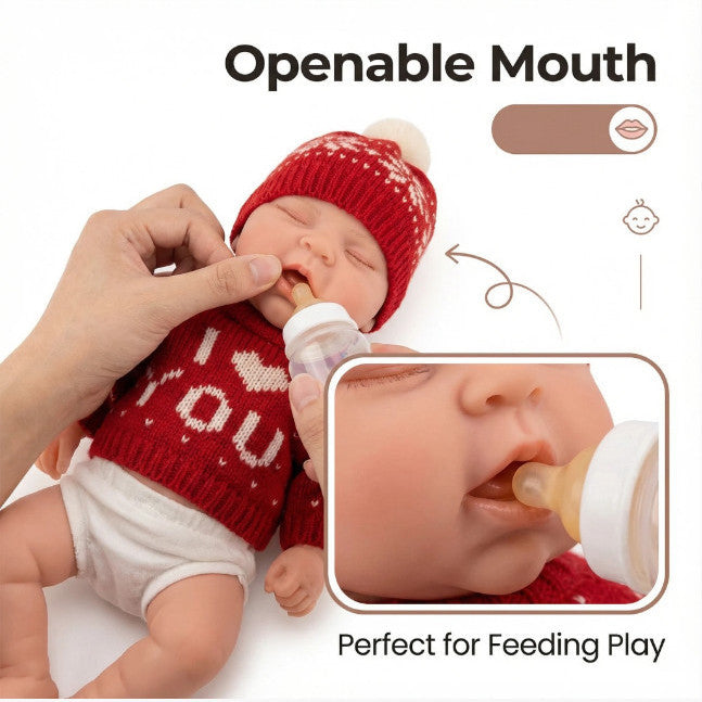 Luna Mae 12-inch All-Silicone Rebirth Sleeping Doll - Super Soft Washable Realistic Baby Toy