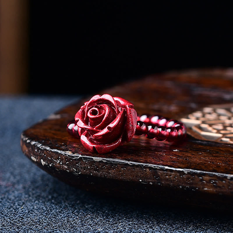BWOOOH Garnet Cinnabar Lucky Bead PiXiu Om Mani Padme Hum Rose Protection Ring