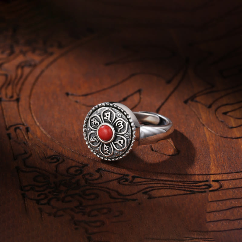 BWOOOH Tibetan Om Mani Padme Hum Peace Rotatable Ring