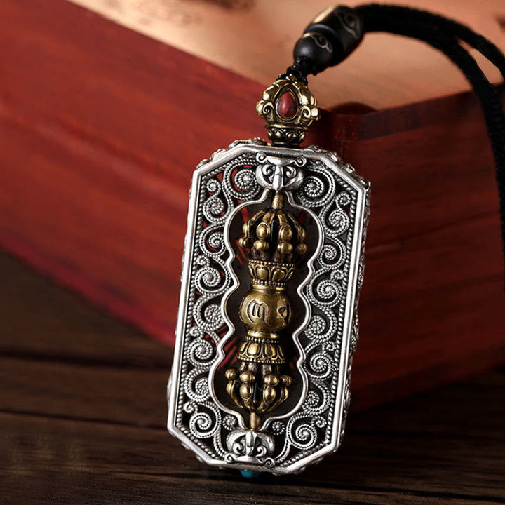 BWOOOH Tibetan Om Mani Padme Hum Dorje Vajra rotatable lotus pendant rope necklace — Tibetan Buddhist amulet necklace