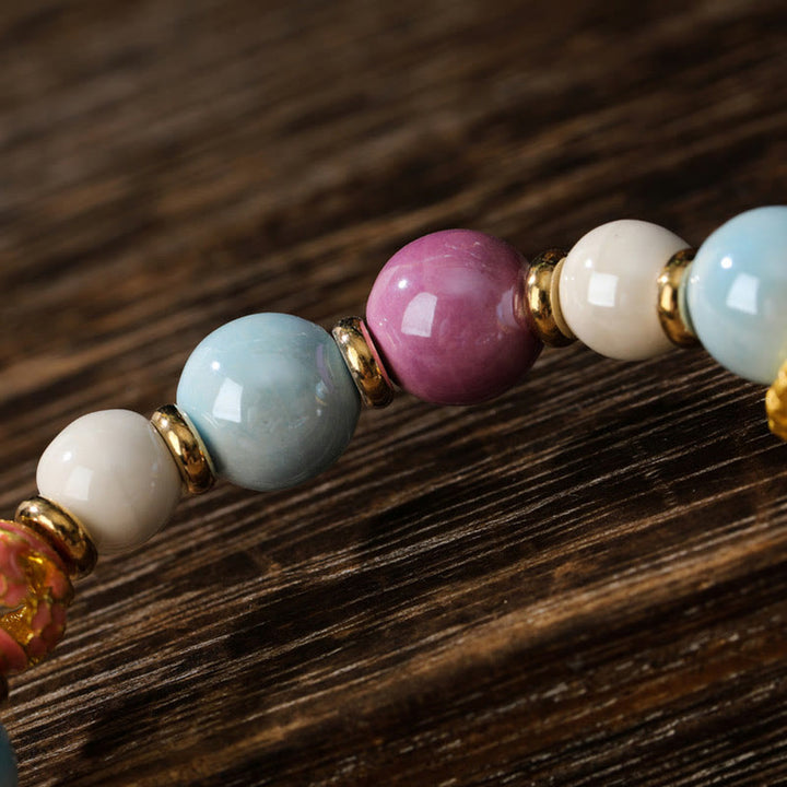 BWOOOH Tibetan Zakiram Goddess of Wealth Rabbit Lion Head Charm Liuli Glass Incense Ash Porcelain Bead Protection Bracelet