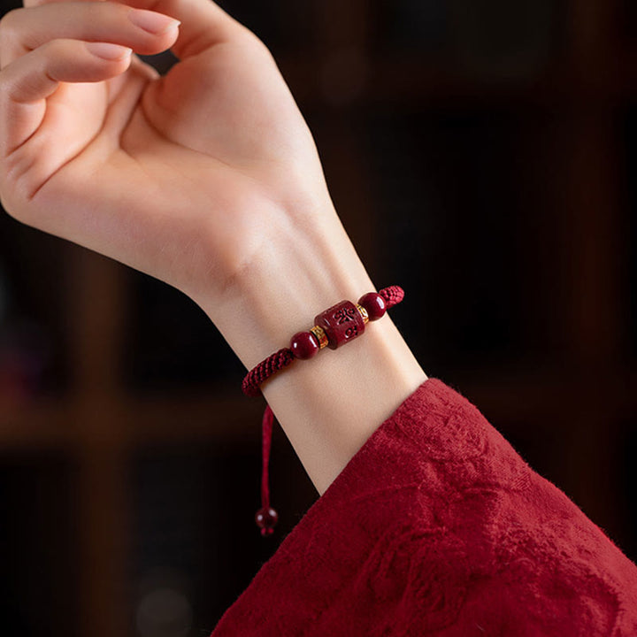 BWOOOH Tibet Cinnabar Om Mani Padme Hum Engraved Blessing Braided Bracelet