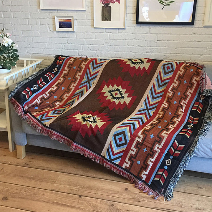 BWOOOH Tibetan Geometric Hand-Dyed Craftsman Blanket