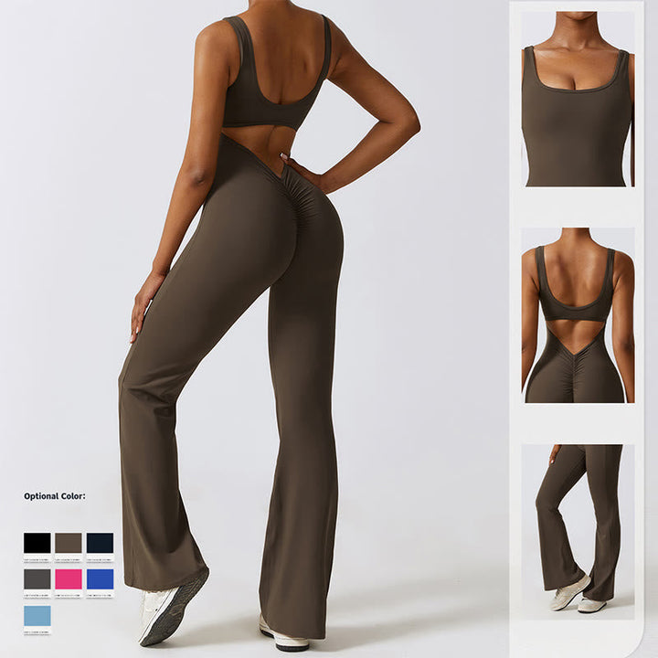 BWOOOH printed yoga pants - Women Workout Sleeveless Jumpsuit Flare 