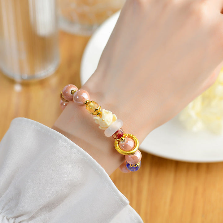 BWOOOH Tibetan Incense Ash Liuli Glass Bead Luck Protection Nine Tailed Fox Bracelet