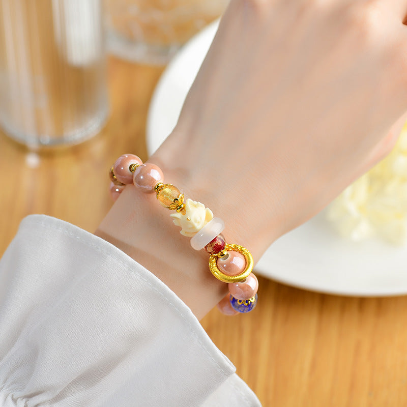 BWOOOH Tibetan Incense Ash Liuli Glass Bead Luck Protection Nine Tailed Fox Bracelet