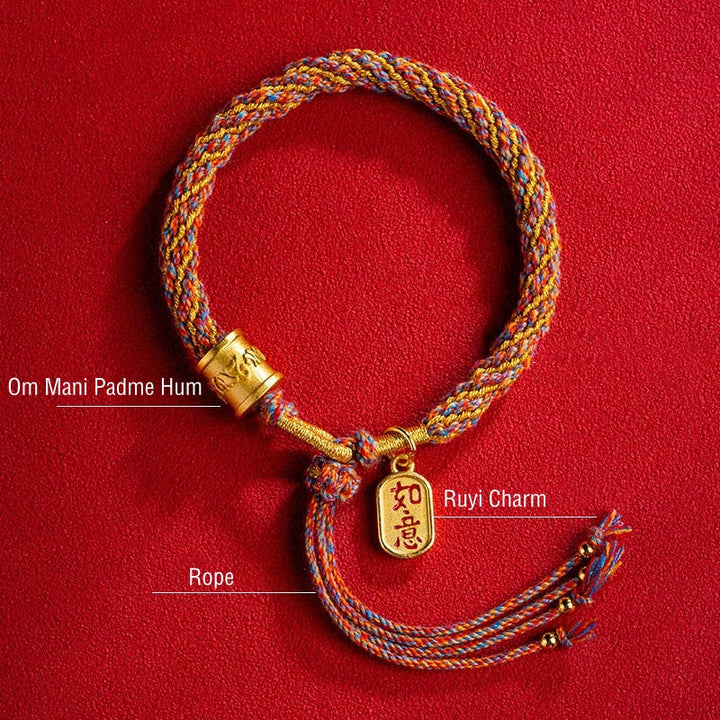 BWOOOH Handmade Multicolored Tibetan Om Mani Padme Hum Ruyi Auspicious Charm Braided Bracelet