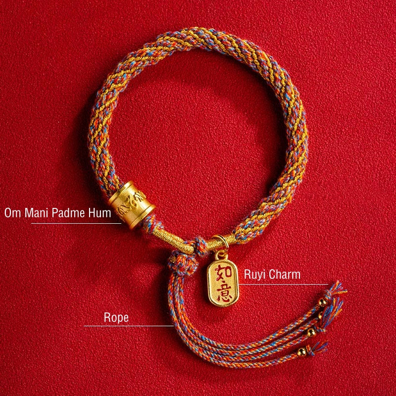 BWOOOH Handmade Multicolored Tibetan Om Mani Padme Hum Ruyi Auspicious Charm Braided Bracelet