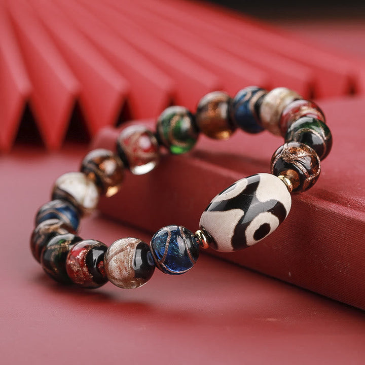BWOOOH Tibetan Nine-Eye Dzi Bead Three-eyed Dzi Bead Liuli Glass Bead Wealth Bracelet | spiritual healing bracelet
