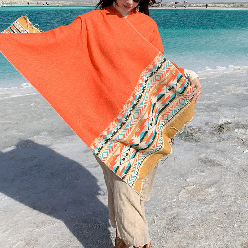 BWOOOH Tibetan Shawl Colorful Geometry Winter Cozy Travel