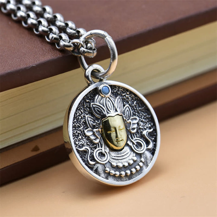 BWOOOH 925 Silver Green Tara Double Dorje Vajra Protection Necklace Pendant
