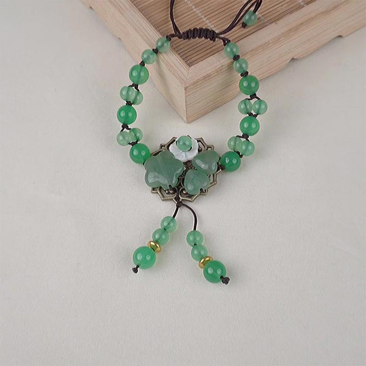 BWOOOH Natural Green Jade Luck Dangling Flower Bracelet