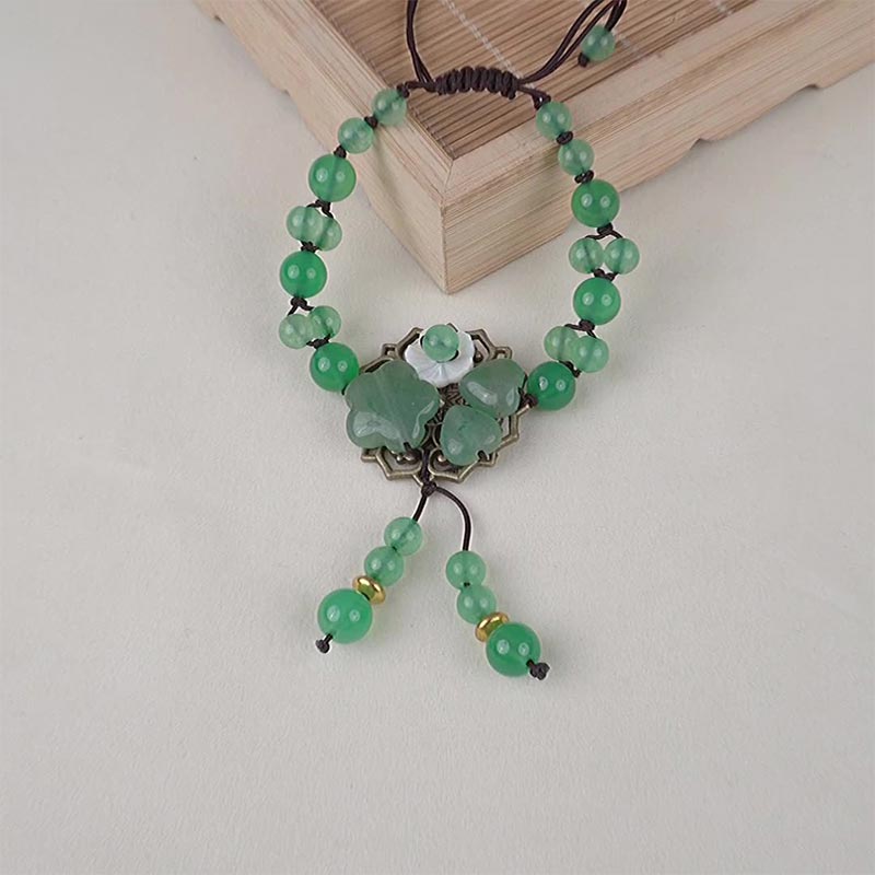 BWOOOH Natural Green Jade Luck Dangling Flower Bracelet