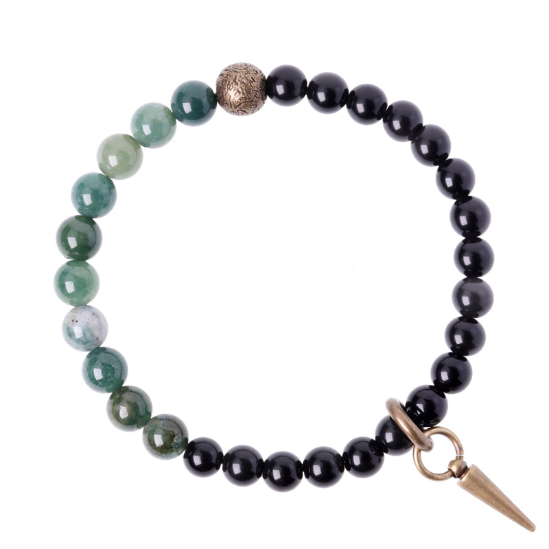 BWOOOH Black Obsidian Sodalite Crystal Copper Strength Couple Bracelet