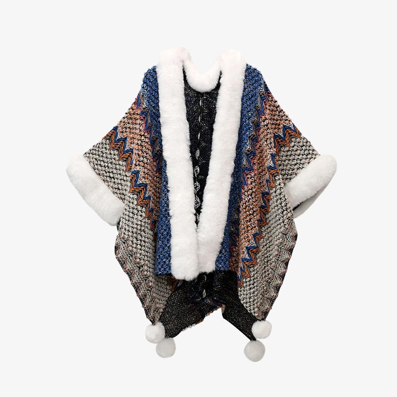 BWOOOH Tibetan Multicolored Wavy Lines Knitted Striped Sh