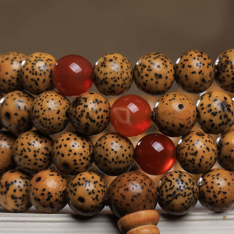 BWOOOH 108 Mala Beads Bodhi Seed Red Agate Auspiciousness Bracelet