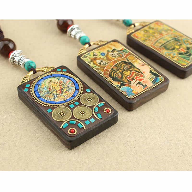 BWOOOH Tibet God of Wealth Thangka Ebony Peace Necklace Pendant