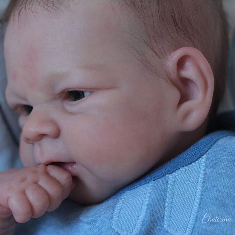 12" Full Soft Solid SIlicone Baby Doll Boy Caratar Bald and Hand-Rooted Hair