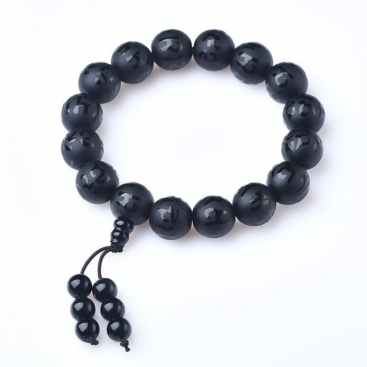 BWOOOH Tibet White Crystal Black Onyx Om Mani Padme Hum Meditation Bracelet