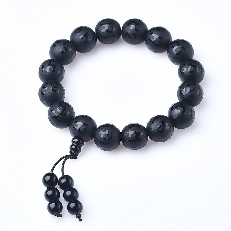 BWOOOH Tibet White Crystal Black Onyx Om Mani Padme Hum Meditation Bracelet