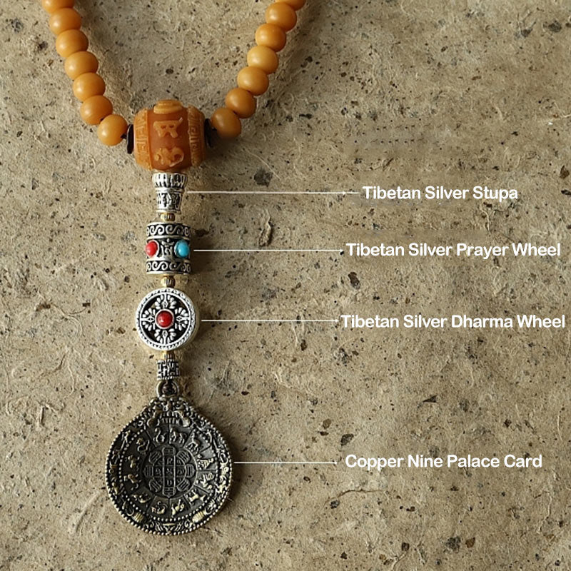 BWOOOH Tibet 108 Mala Beads Bodhi Seed Bagua Vajra Wealth Bracelet