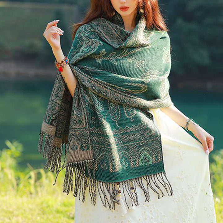 BWOOOH Vintage Tibetan Leaves Pattern Design Shawl Cozy T