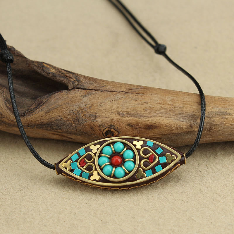 BWOOOH Tibet Turquoise Bead Marquise Pattern Protection Strength Necklace