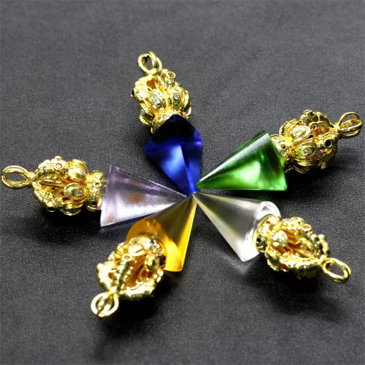 BWOOOH Tibetan Dorje Vajra 4 Prong Lotus Liuli Crystal Strength Necklace Pendant