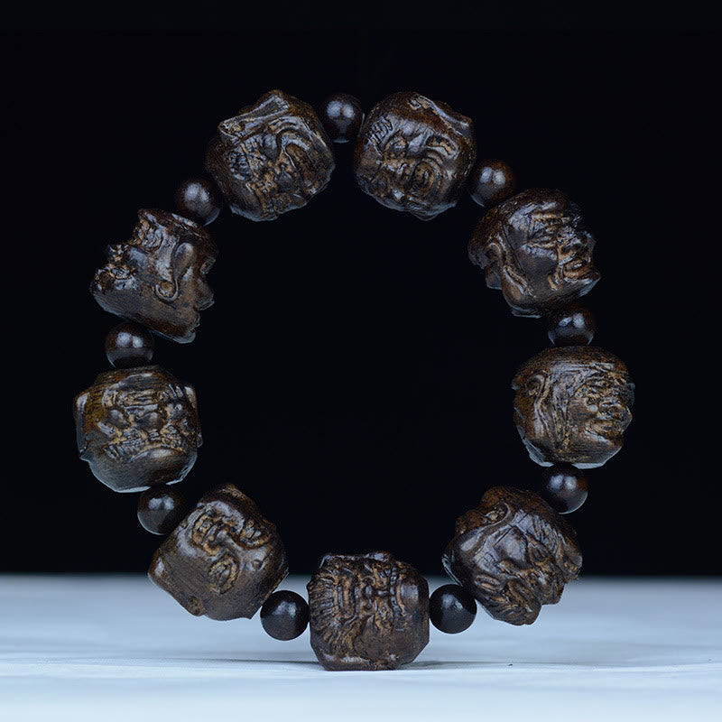BWOOOH Ebony Wood Eighteen Arhats Lotus Dragon Engraved Balance Bracelet | spiritual healing bracelet