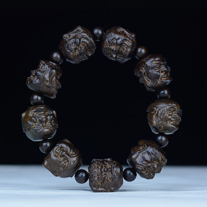 BWOOOH Ebony Wood Eighteen Arhats Lotus Dragon Engraved Balance Bracelet | spiritual healing bracelet