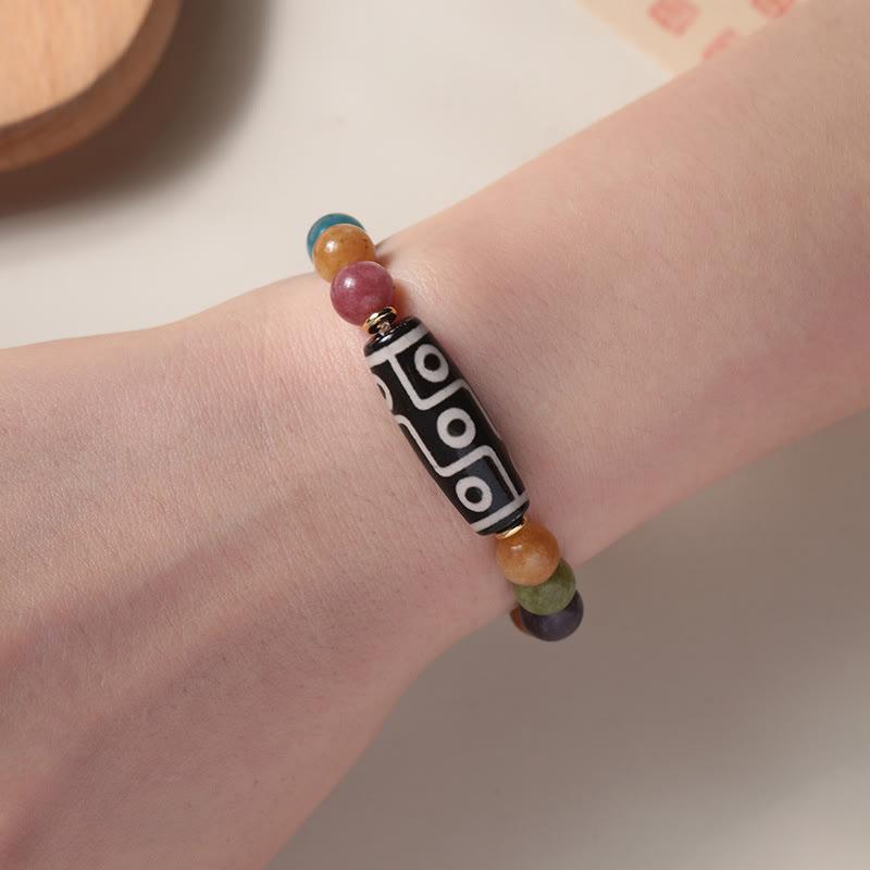 BWOOOH Tibetan Tiger Eye Tourmaline Nine-Eye Dzi Bead Protection Bracelet
