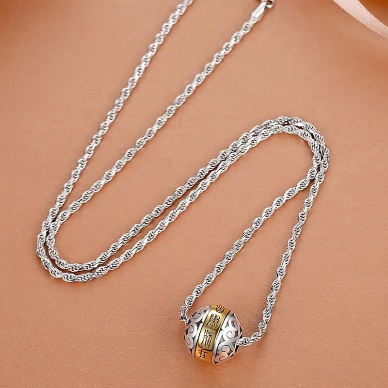 BWOOOH Taoist Nine Character Mantra Amulet Balance Rotatable Necklace Pendant — engraved alloy pendant on rope chain, feng shui protection spiritual jewelry