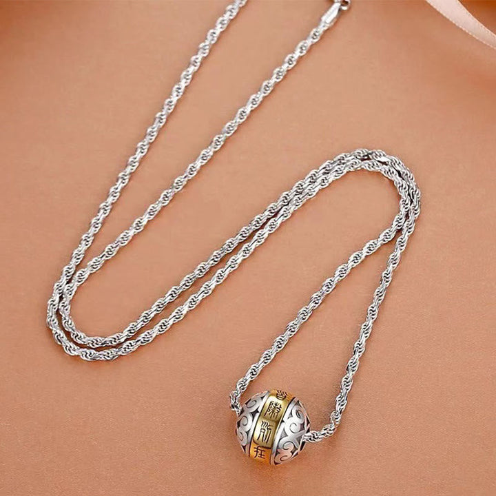 BWOOOH Taoist Nine Character Mantra Amulet Balance Rotatable Necklace Pendant — engraved alloy pendant on rope chain, feng shui protection spiritual jewelry