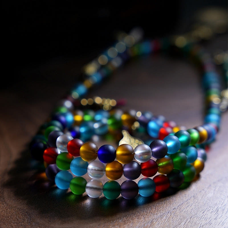 BWOOOH Tibetan 108 Mala Beads Multicolored Liuli Glass Bead Chinese Zodiac Nine Palaces Eight Diagrams Charm Bracelet