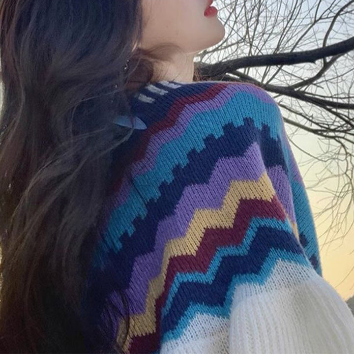 BWOOOH Tibetan Shawl Colorful Striped Wavy Line Tassels W
