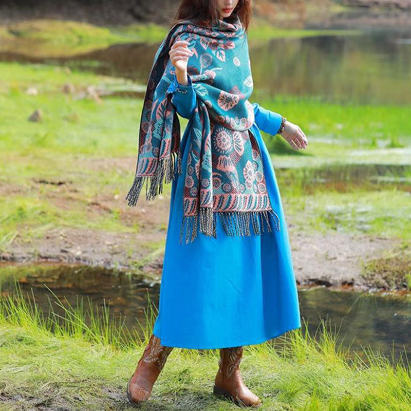 BWOOOH Tibetan Flower Floral Leaves Pattern Design Shawl 
