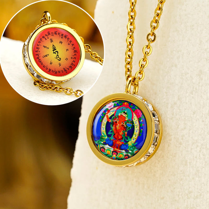 BWOOOH Tibetan Yellow God Of Wealth Green Tara Buddha Serenity Titanium Steel Necklace Pendant