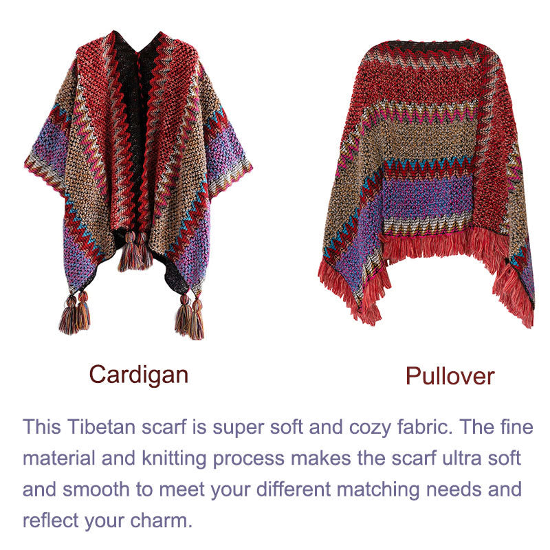 BWOOOH Tibetan Shawl Warm Cloak Tibetan Tassel Scarf
