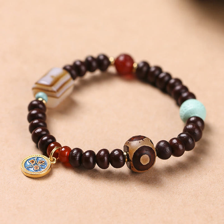 BWOOOH Natural Tibet Purple Bodhi Seed Dzi Bead God of Wealth Wisdom Bracelet