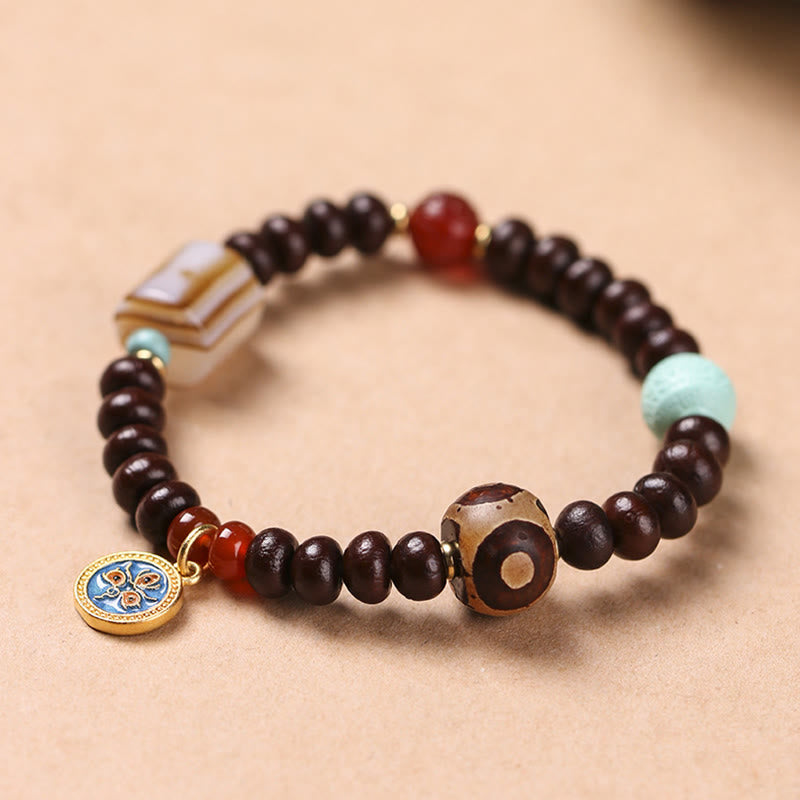 BWOOOH Natural Tibet Purple Bodhi Seed Dzi Bead God of Wealth Wisdom Bracelet