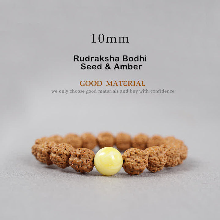 BWOOOH Tibet Rudraksha Bodhi Seed Dzi Bead Amber Turquoise Wealth Bracelet
