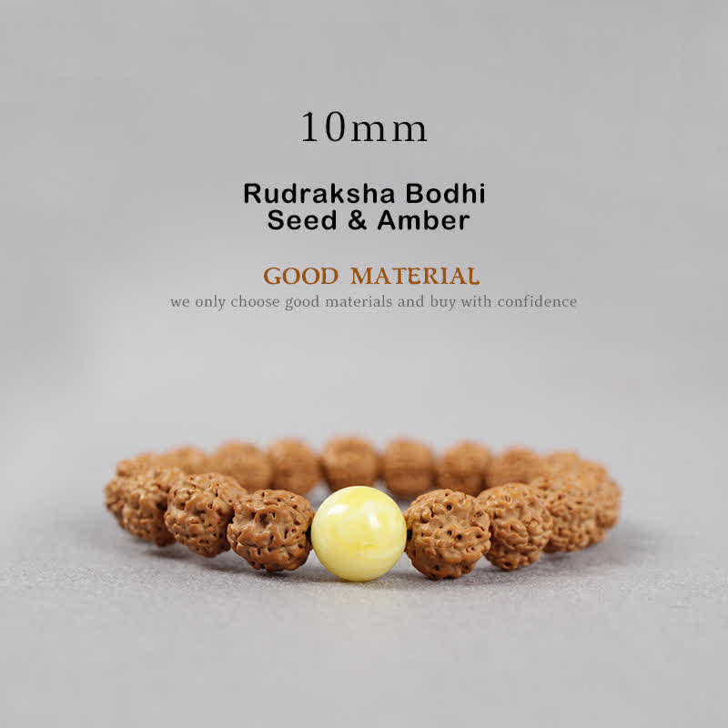 BWOOOH Tibet Rudraksha Bodhi Seed Dzi Bead Amber Turquoise Wealth Bracelet